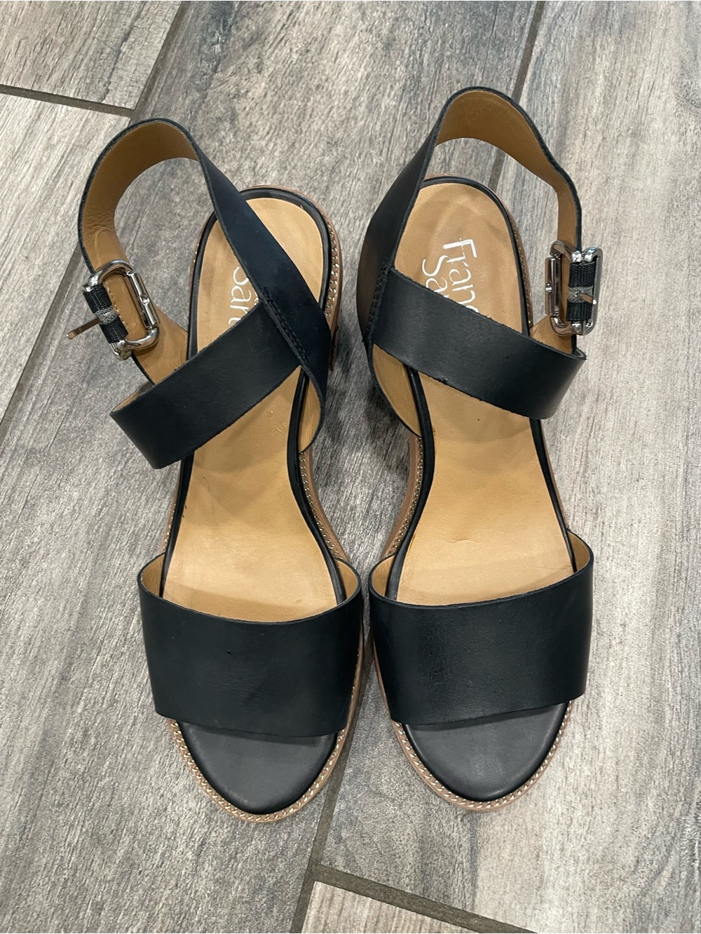 Franco Sarto Black Leather Crisscross Strap Slingback Sandals